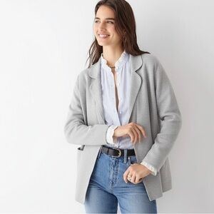 J.Crew Eloise Open-front Sweater Blazer Sz L Gray Merino Wool Cotton Blend
